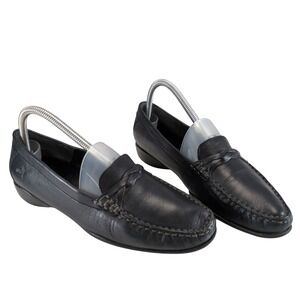 Ara Black Leather Loafers Women's US 8.5 Wide Handsewn Comfort Slip-On Shoes
